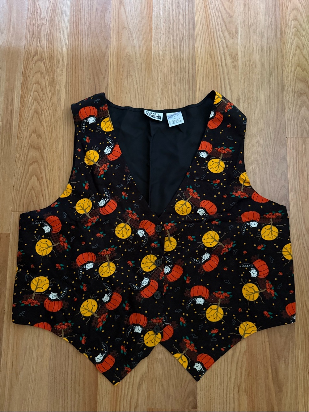 Vintage Basic Editions Womens Halloween Cat Vest Sz XL 90s Y2K Pumpkin Moon